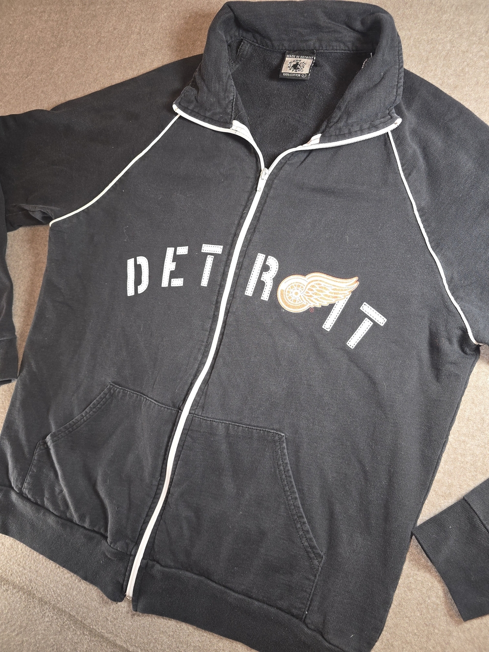 Detroit Red Wings Black Zip-Up Jacket 100% Cotton Size Large